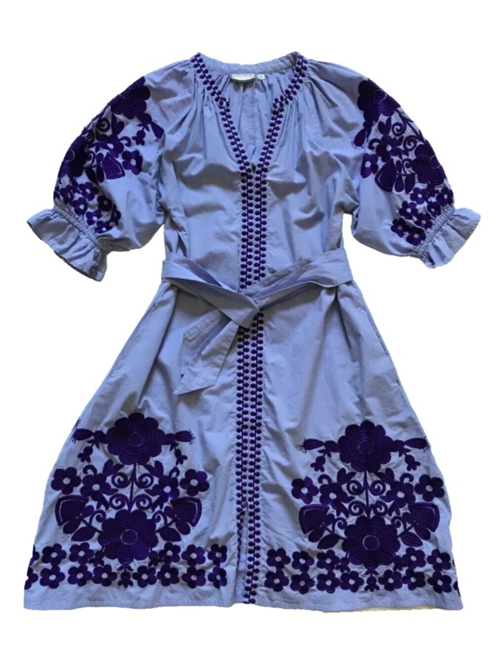 Julia Amory Coatue Mademoiselle Embroidered Mini Dress Womens Small Purple VNeck